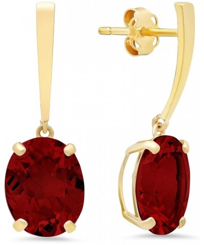 14k White or Yellow Gold Oval Cut Gemstone Drop Dangle Earrings for Women with 10mm x 8mm Birthstone and Push Back Garnet $11...