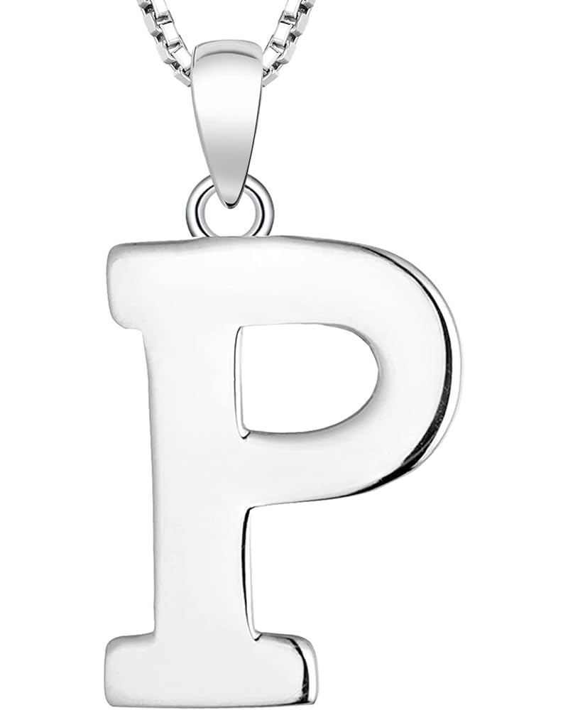 Initial A-Z Letter Necklace Sterling Silver Polished Capital Letter Pendant Jewelry for Women Letter-P $24.75 Necklaces