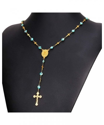 Catholic Gift Stainless Steel 18K Gold Plated Coin Medal/Crucifix Cross/Virgin Mary/Rosary Necklaces for Women Men D.Sideways...