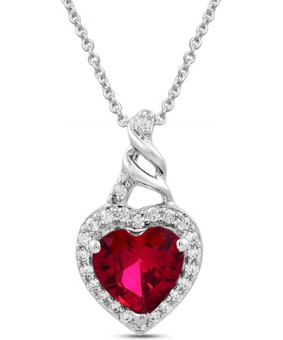 Sterling Silver 7 MM Heart Cut Created Ruby and Round Created White Sapphire Heart Pendant Necklace, 18" Rolo Chain $20.85 Ne...