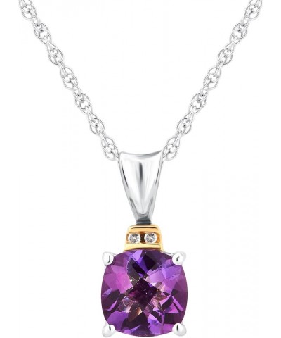 925 Sterling Silver, Diamond Accent Blue Topaz Amethyst Stone Fashion Pendant Necklace Jewelry for Women Amethyst Stone $36.3...