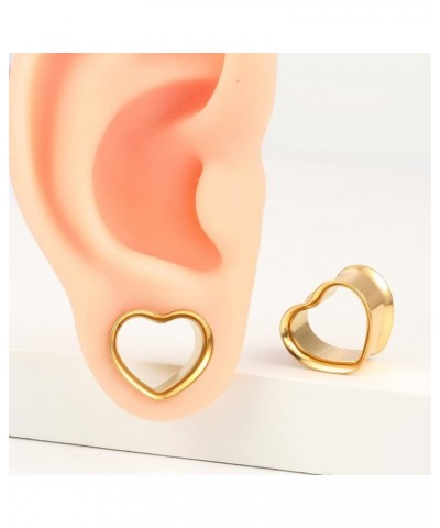 4 PCS 8mm-25mm Hypoallergenic 316 Stainless Steel Cute Heart Double Flared Ear Gauges Plugs Ear Tunnels Saddle Plugs Body Pie...