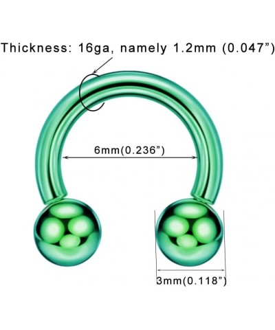 316l Surgical Steel Horseshoe Piercing Jewelry with Internally Threaded Ends 6mm/8mm/10mm/12mm 1pc Green Ball 16g 6mm $5.00 B...