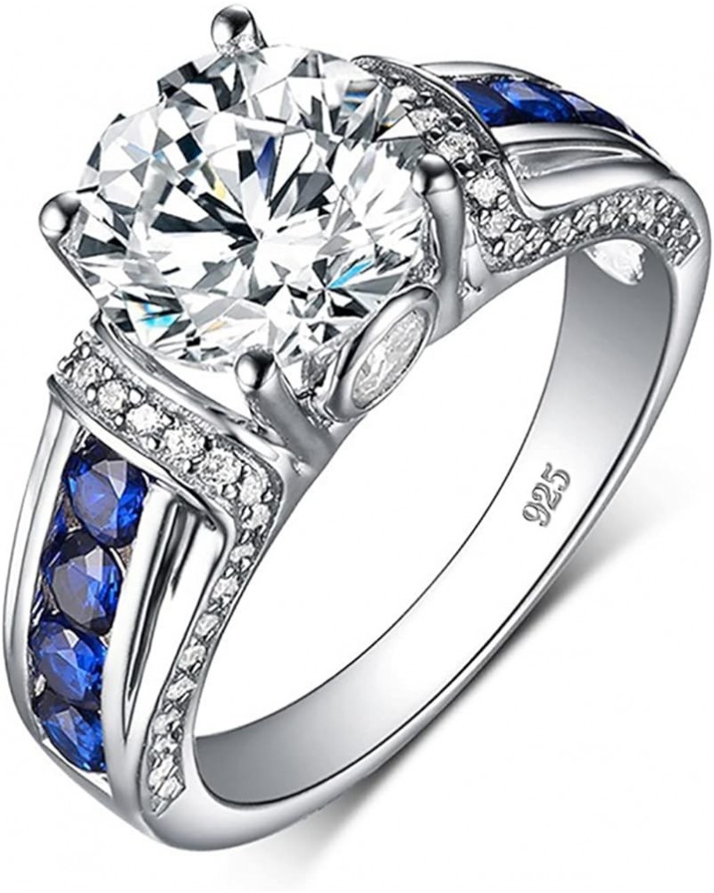 Moissanite Rings for Women 1 CT Round Cut Blue Wedding Ring Engagement Rings White Gold S925 5 Sapphire $43.12 Others