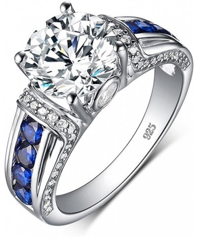 Moissanite Rings for Women 1 CT Round Cut Blue Wedding Ring Engagement Rings White Gold S925 5 Sapphire $43.12 Others