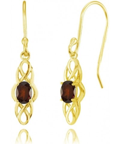 Sterling Silver Genuine or Created Gemstone Celtic Knot Oval Dangle Drop Earrings Garnet - Yellow Gold Flashed $20.99 Earrings