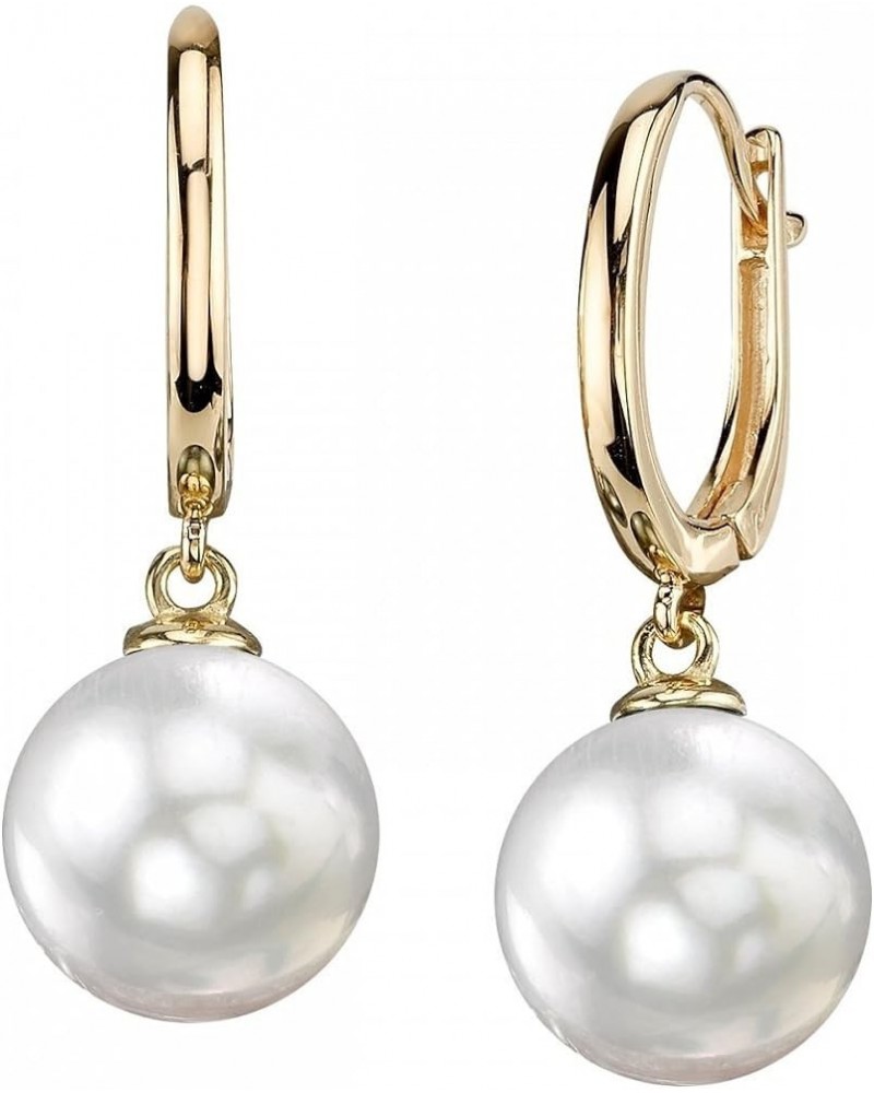 14K Gold Round Genuine White South Sea Cultured Pearl Tania Earrings for Women Yellow Gold 10.0-11.0mm $701.36 Earrings