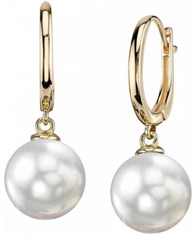 14K Gold Round Genuine White South Sea Cultured Pearl Tania Earrings for Women Yellow Gold 10.0-11.0mm $701.36 Earrings