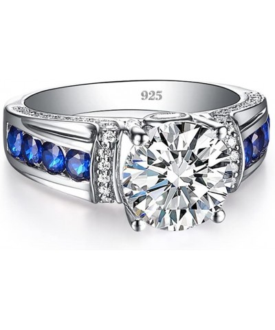 Moissanite Rings for Women 1 CT Round Cut Blue Wedding Ring Engagement Rings White Gold S925 5 Sapphire $43.12 Others