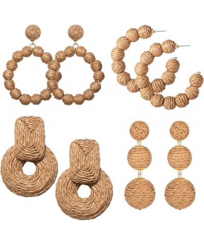 Rattan Earrings Statement Hoop Earrings for Women Straw Earrings Woven Dangle Drop Earrings (Rattan Earrings Set) G Rattan Ea...