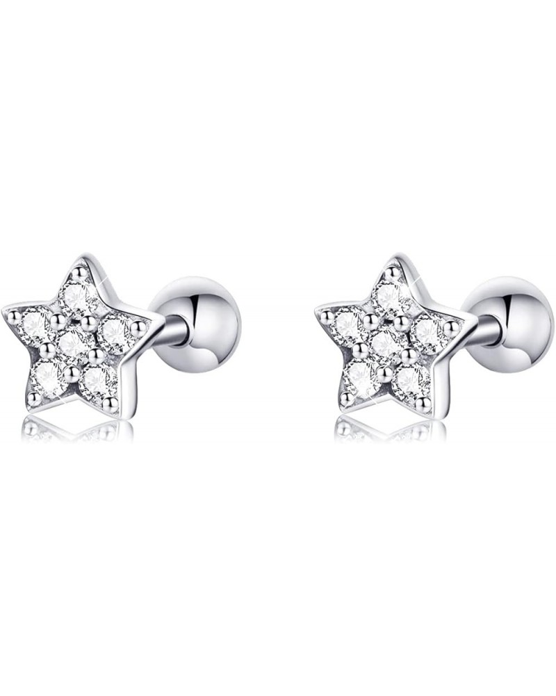 925 Sterling Silver Tiny Butterfly Heart Star Earrings With Screw Back Cubic Zirconia Stud Earrings for Women Cartilage Jewel...