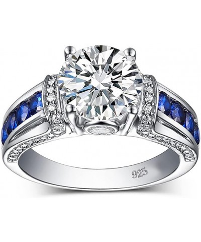 Moissanite Rings for Women 1 CT Round Cut Blue Wedding Ring Engagement Rings White Gold S925 5 Sapphire $43.12 Others