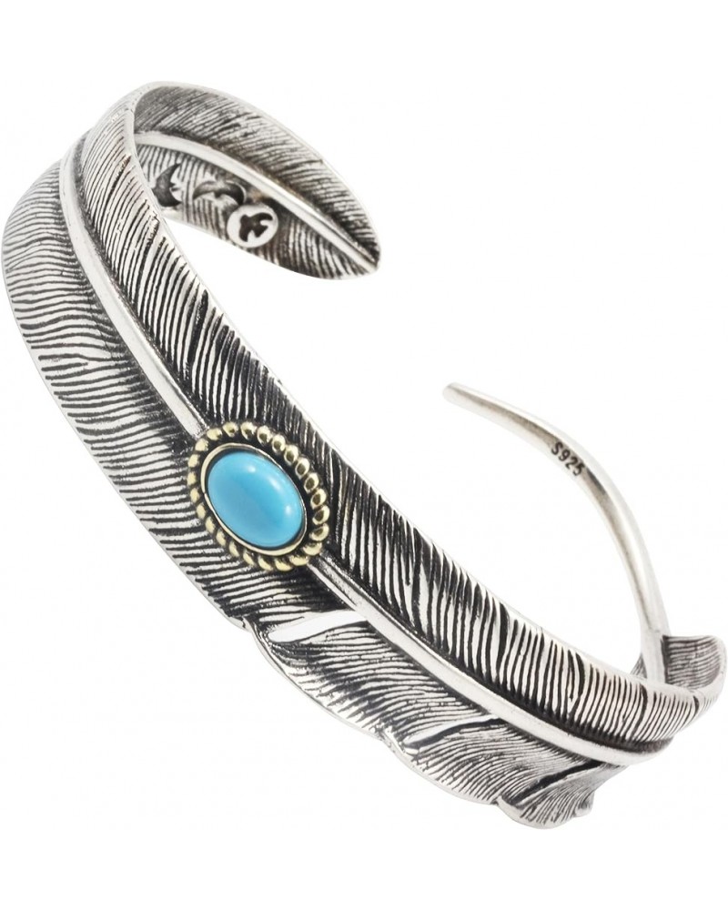 S999 Antique Silver Plated Wide Feather Cuff Bracelet For Men Women Adjustable Retro Twisted Feather Bracelets Gift Jewelry F...