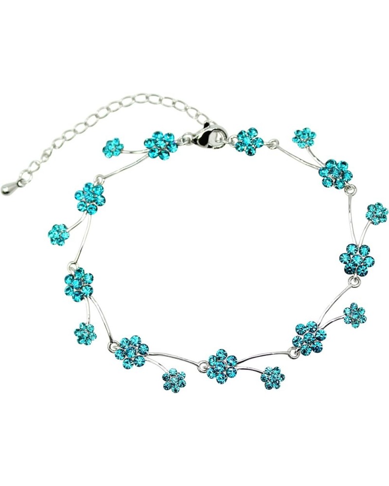 Gorgeous Rhinestone Crystal Floral Necklace Earrings Set Malibu Blue / Matching Bracelet $14.48 Bracelets