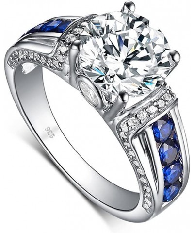 Moissanite Rings for Women 1 CT Round Cut Blue Wedding Ring Engagement Rings White Gold S925 5 Sapphire $43.12 Others