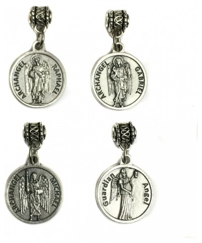 Set of 4 Archangel Michael Gabriel Raphael Guardian Angel Protection Medal Pendant Charm with Prayer Made in Italy Silver Ton...