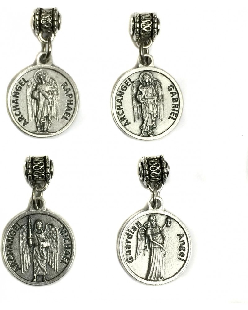 Set of 4 Archangel Michael Gabriel Raphael Guardian Angel Protection Medal Pendant Charm with Prayer Made in Italy Silver Ton...