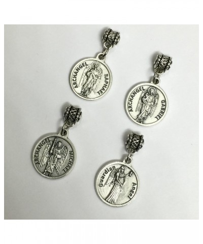 Set of 4 Archangel Michael Gabriel Raphael Guardian Angel Protection Medal Pendant Charm with Prayer Made in Italy Silver Ton...