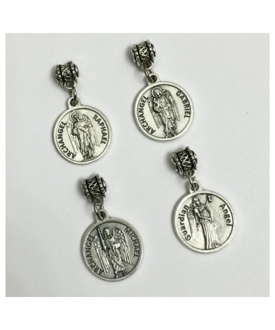 Set of 4 Archangel Michael Gabriel Raphael Guardian Angel Protection Medal Pendant Charm with Prayer Made in Italy Silver Ton...