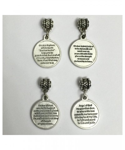 Set of 4 Archangel Michael Gabriel Raphael Guardian Angel Protection Medal Pendant Charm with Prayer Made in Italy Silver Ton...