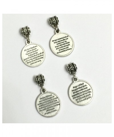 Set of 4 Archangel Michael Gabriel Raphael Guardian Angel Protection Medal Pendant Charm with Prayer Made in Italy Silver Ton...