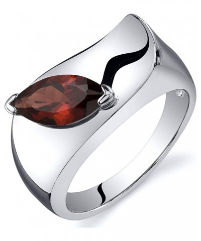 Garnet Museum Solitaire Ring for Women 925 Sterling Silver, Genuine Gemstone Birthstone, 1.25 Carats Marquise Shape 10x5mm, S...