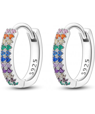 925 Sterling Silver Hoop Earrings for Women Girls Cute Huggie Earrings 5A Cubic Zirconia Colorful Rhinestone $10.63 Earrings