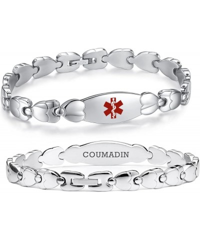 Double Heart Medical id Bracelet for Women 7 1/2 inches Fashion Stainless steel Medical alert bracelets silver coumadin $21.0...