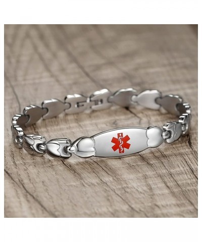 Double Heart Medical id Bracelet for Women 7 1/2 inches Fashion Stainless steel Medical alert bracelets silver coumadin $21.0...