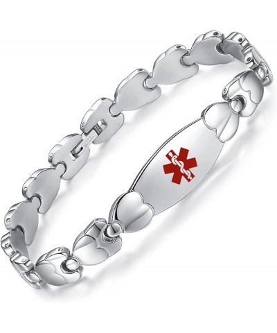 Double Heart Medical id Bracelet for Women 7 1/2 inches Fashion Stainless steel Medical alert bracelets silver coumadin $21.0...