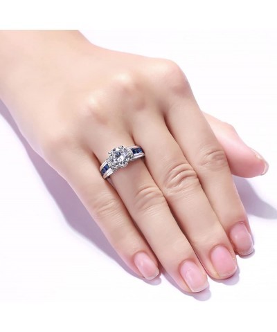 Moissanite Rings for Women 1 CT Round Cut Blue Wedding Ring Engagement Rings White Gold S925 5 Sapphire $43.12 Others