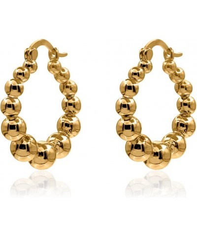 18k Yellow Gold Plated and Silver Tone Hoop Earrings Graduated Ball - Gold $11.59 Earrings