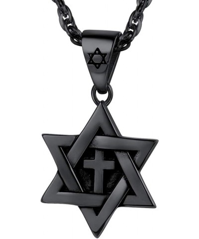 Jewish Magen Star of David Necklace Stainless Steel Pendant & Chain Israel Jewelry for Men Women Gift A black-cross david sta...