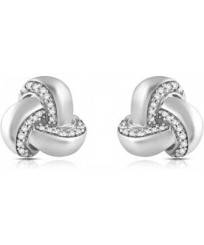 Sterling Silver 1/10 Cttw Natural White Round Diamonds Knot Stud Earrings $34.98 Earrings