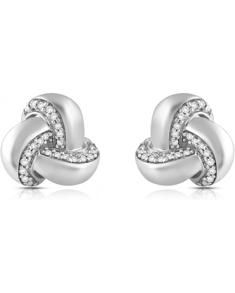 Sterling Silver 1/10 Cttw Natural White Round Diamonds Knot Stud Earrings $34.98 Earrings