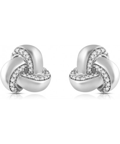 Sterling Silver 1/10 Cttw Natural White Round Diamonds Knot Stud Earrings $34.98 Earrings