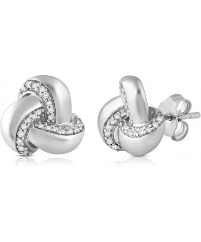 Sterling Silver 1/10 Cttw Natural White Round Diamonds Knot Stud Earrings $34.98 Earrings