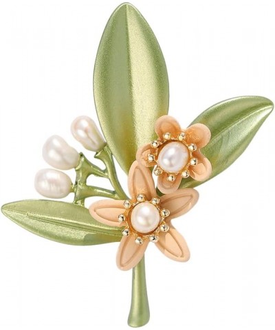 Light Green Orange Boutique Crystal Flower Brooch Pin with Natural Pearl for Elegant Women and Girls, Versatile for Everyday ...