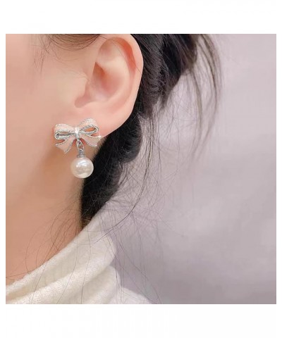 Bow Earrings for Women Trendy Silver Prom Earrings for Wedding Rhinestone Statement Earrings Cubic Zirconia Dangling Earrings...