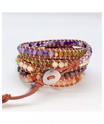 Boho Handmade Natural Stone Wrap Bracelets Turquoises Crystal Beads Bracelet Jewelry Purple Pink $12.51 Bracelets