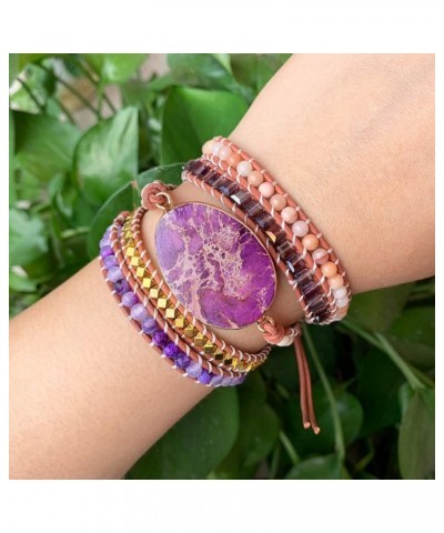 Boho Handmade Natural Stone Wrap Bracelets Turquoises Crystal Beads Bracelet Jewelry Purple Pink $12.51 Bracelets