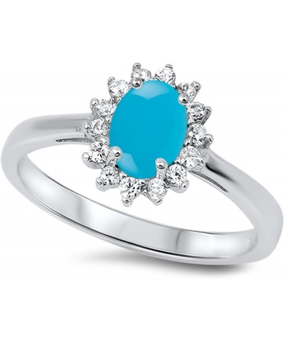 CHOOSE YOUR COLOR Sterling Silver Oval Flower Halo Ring Arizona Blue Natural Turquoise Cabochon $24.63 Rings