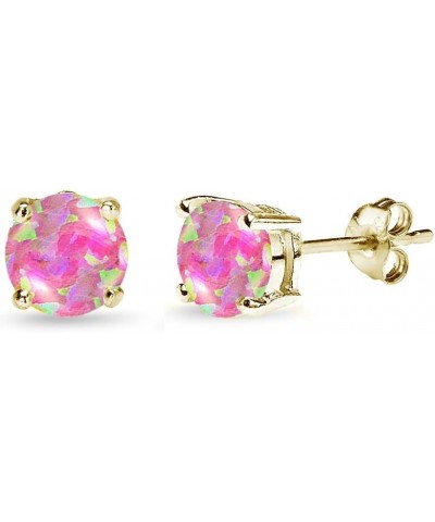 Opal Earrings for Women Sterling Silver Round-Cut Solitaire Synthetic Studs for Girls, Teens, Bridesmaids, Prom 7mm Pink Opal...