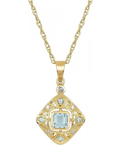 10k Yellow Gold Vintage Style Genuine Gemstone and Diamond Pendant Necklace Blue Topaz $74.25 Necklaces