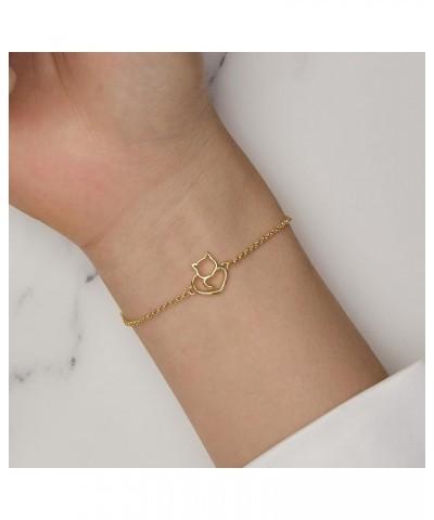 925 Sterling Silver Chain Bracelet with Cat Love Heart Charm Adjustable Plated Gold Bracelets with Chain Length 6.5in-7.9in, ...