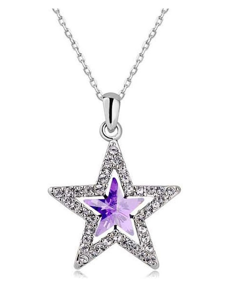 Purple Crystal Star Necklace Double Sapphire Five-Point Star Necklace Lucky Star Necklace for Women Girls(Purple) $8.09 Neckl...