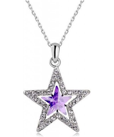 Purple Crystal Star Necklace Double Sapphire Five-Point Star Necklace Lucky Star Necklace for Women Girls(Purple) $8.09 Neckl...