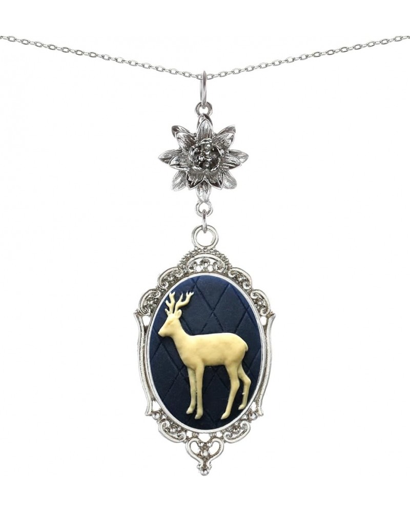 Lotus Charm Necklace Antique Decor Cameo Pendant 2 Chains Velvet Pouch for Gift Rudolph Deer $14.38 Necklaces