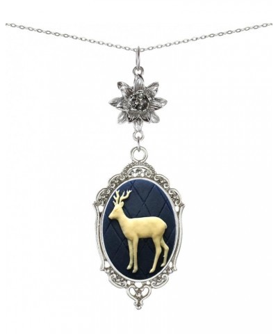 Lotus Charm Necklace Antique Decor Cameo Pendant 2 Chains Velvet Pouch for Gift Rudolph Deer $14.38 Necklaces