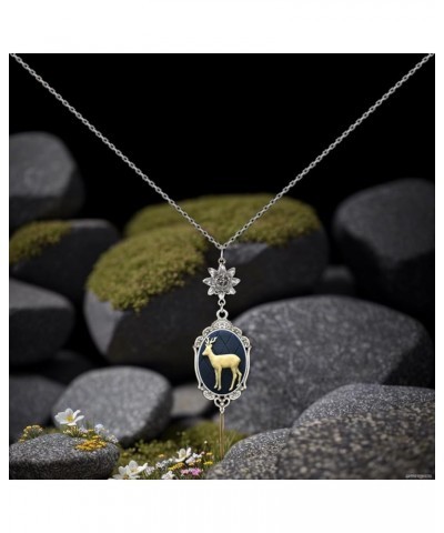 Lotus Charm Necklace Antique Decor Cameo Pendant 2 Chains Velvet Pouch for Gift Rudolph Deer $14.38 Necklaces